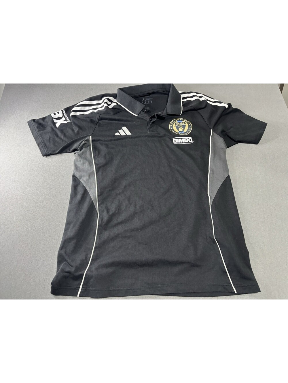 Adidas Philadelphia Union MLS Soccer Polo Shirt Mens Medium Black Bimbo Logo